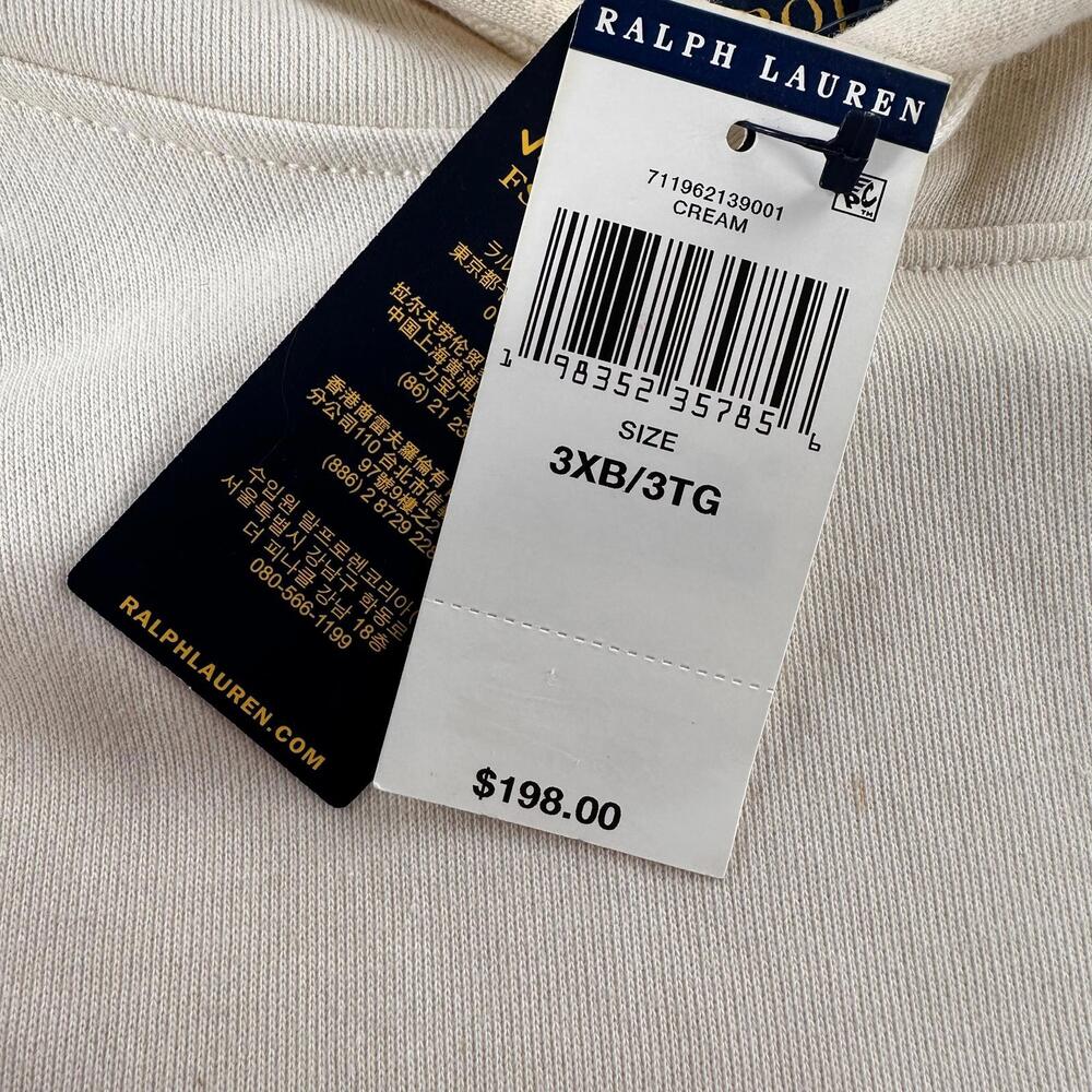 Polo Ralph Lauren Hoodie Mens 3XB Cream Ivory Teddy Bear Hand warmer Pockets NWT - Picture 3 of 7